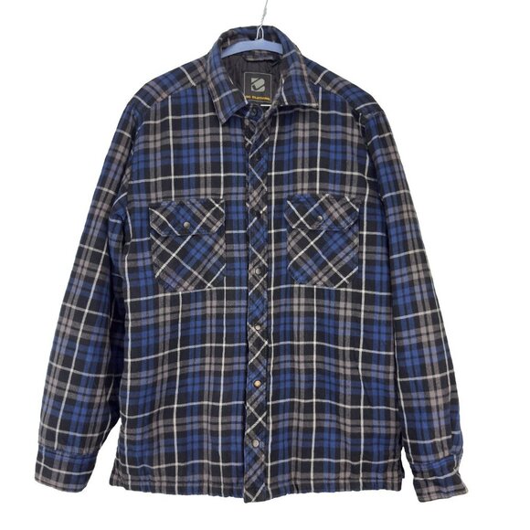 BC‎ CLOTHING Plaid Lined Blue Grey Black Fall Jacket Gorpcore Hackburry sz S - Picture 1 of 5